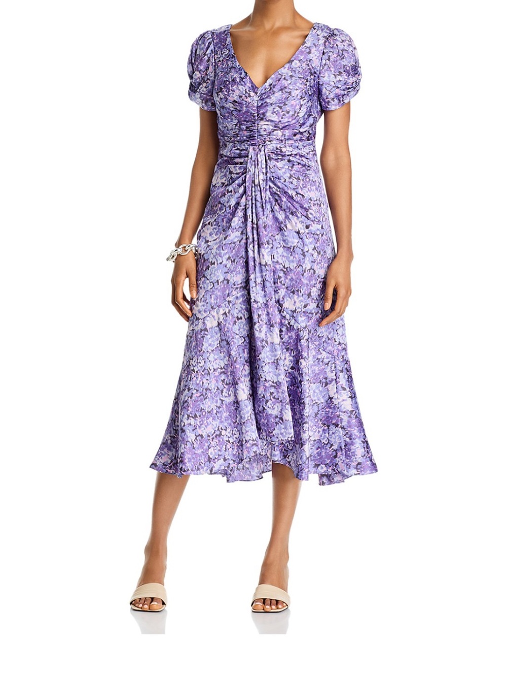 Cinq à Sept Painted Hydrangea Midi Dress 8 Purple Lilac Floral Elegant Spring